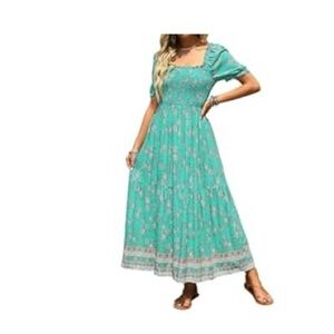 Boho Green Floral Maxi Dress